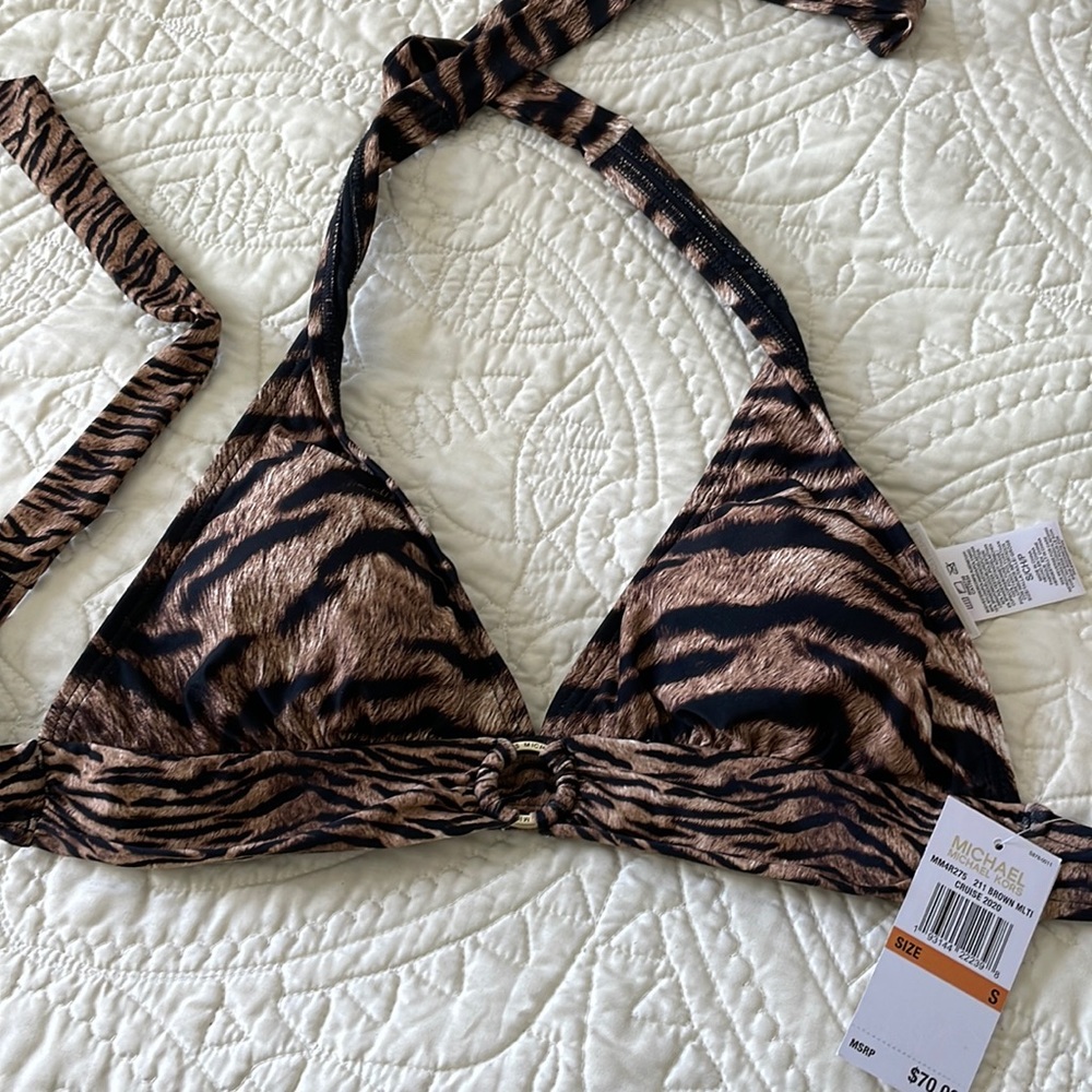 Michael Kors brown animal halter bikini top